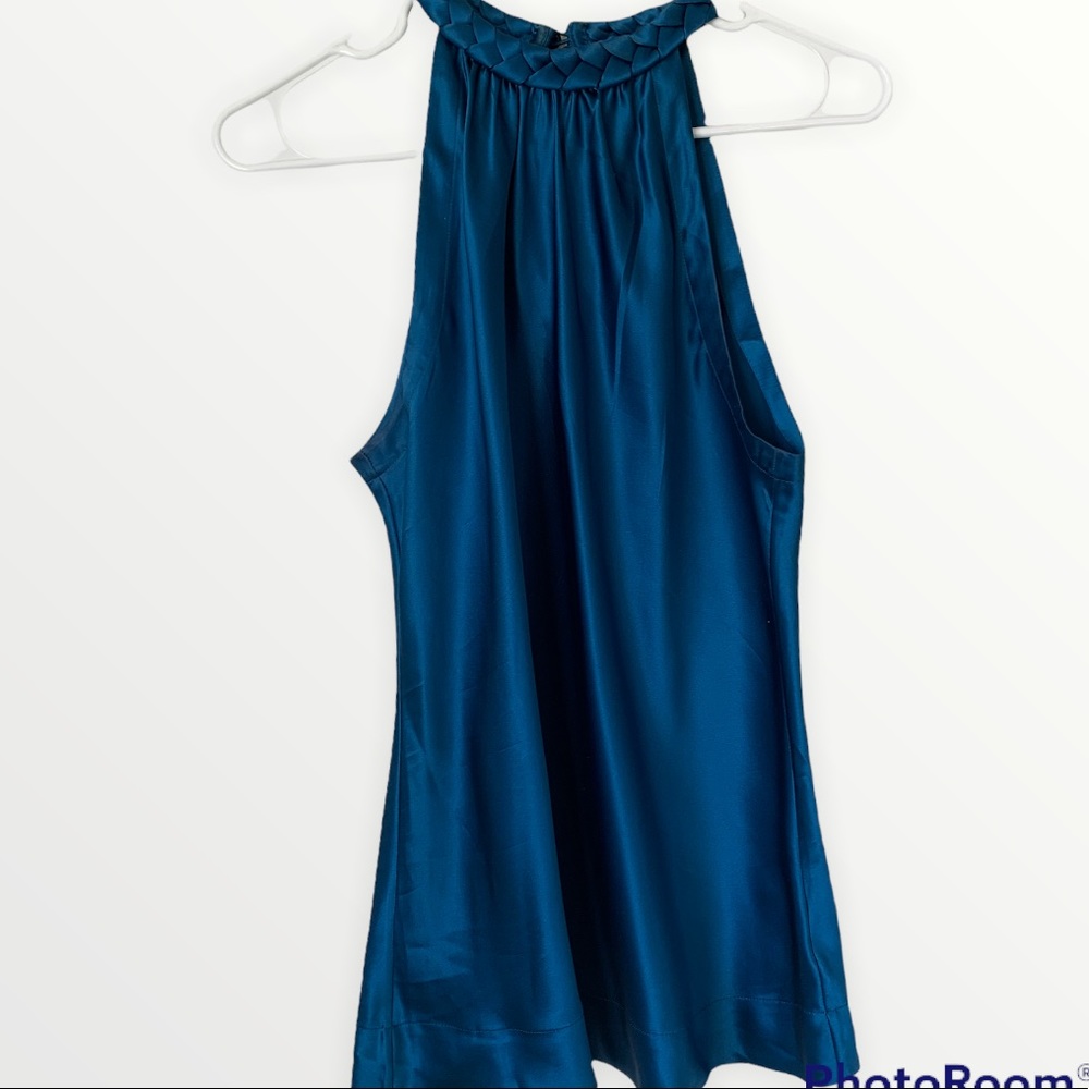Banana Republic Blue Silk Blouse with High Neck Size 8
